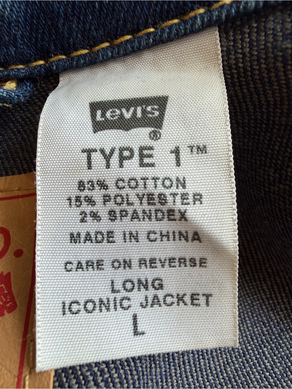 Levi's Type 1 Long Iconic Indigo Denim Jacket with Yellow Stitching Size Large - Picture 5 of 6